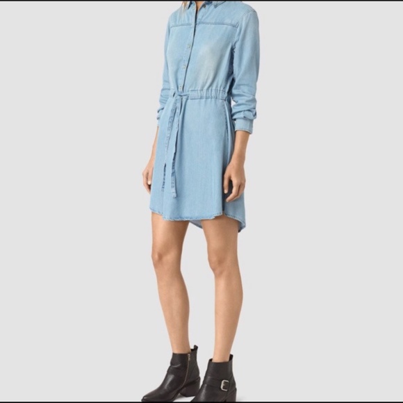 All Saints Dresses & Skirts - AllSaints SANKO Blue Denim Shirt Dress Button Front Drawstring